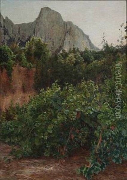 Southern European Landscape With Vines Oil Painting - Janus la Cour