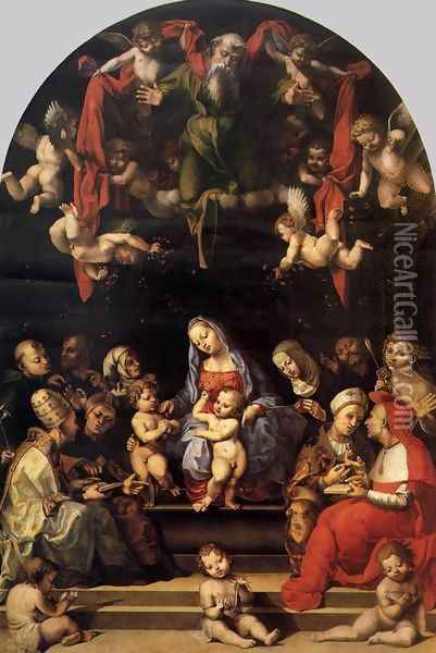 Virgin and Child with Saints Oil Painting - Girolamo Genga
