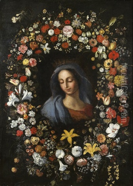 Vierge Entouree D'une Guirlande De Fleurs Oil Painting - Daniel Seghers