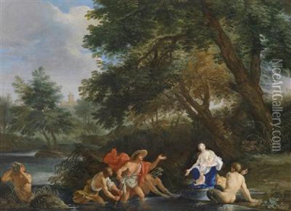 Filippo Lauri Latona Turning The Lycian Peasants Into Frogs Oil Painting - Gaspard Dughet Poussin
