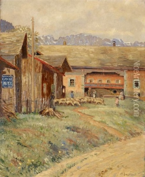 Scene De Village A Pt Bornand Oil Painting - Emile Patru