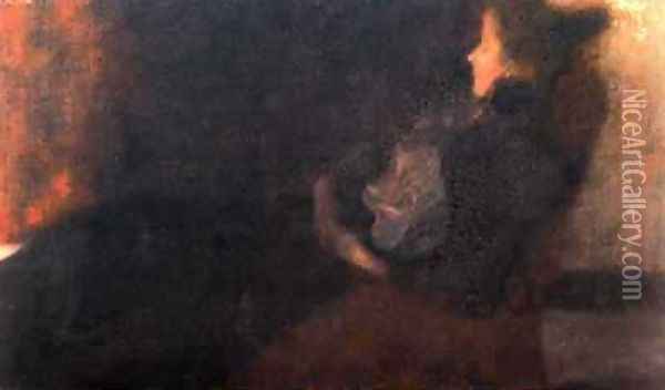 Lady At The Fireplace Oil Painting - Gustav Klimt