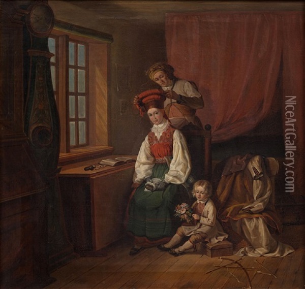 Brudkladning Oil Painting - Robert Wilhelm Ekman