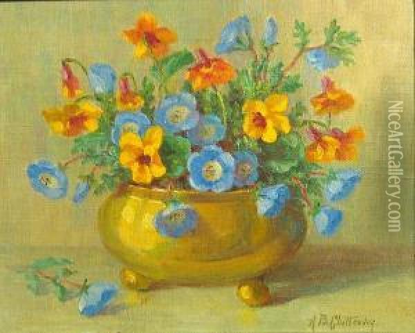Flowers In A Brass Bowl Oil Painting - Alice Brown Chittenden