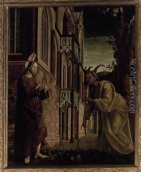 St Wolfgang Altarpiece- Temptation of Christ 1479-81 Oil Painting - Michael Pacher