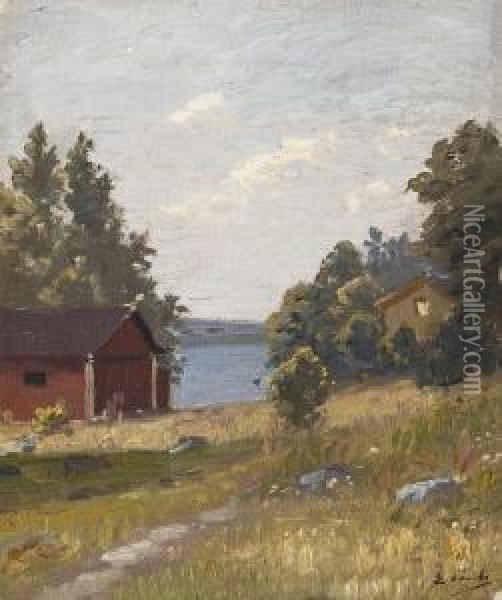Ahouse By The Lake Oil Painting - Eugen Taube