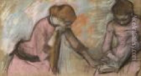 Jeunes Filles Regardant Un Album Oil Painting - Edgar Degas