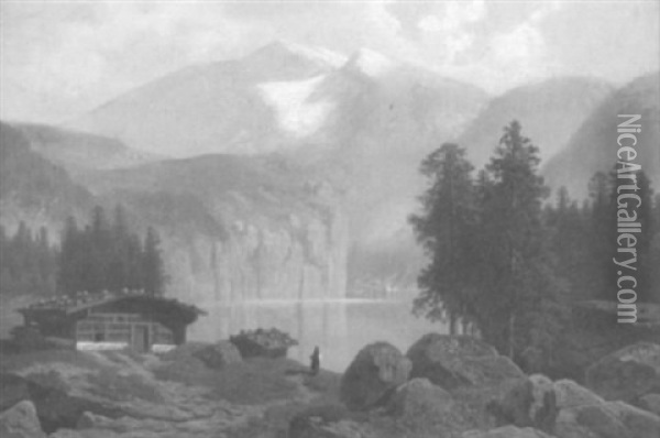 Alpenlandschaft Mit Gebirgssee Oil Painting - Theodor (Wilhelm T.) Nocken