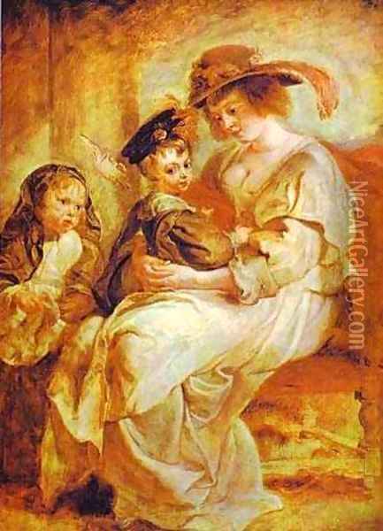 Helene Fourment With Her Children 1635 Oil Painting - Peter Paul Rubens