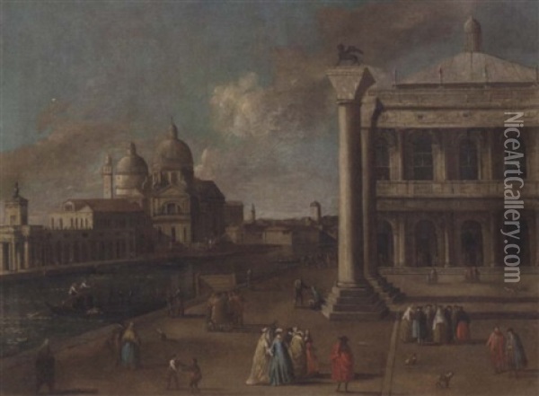 The Piazzetta, Venice, Looking Towards The Libreria And The Entrance To The Grand Canal, With The Dogana And Santa Maria Della Salute Oil Painting - Giovanni Richter