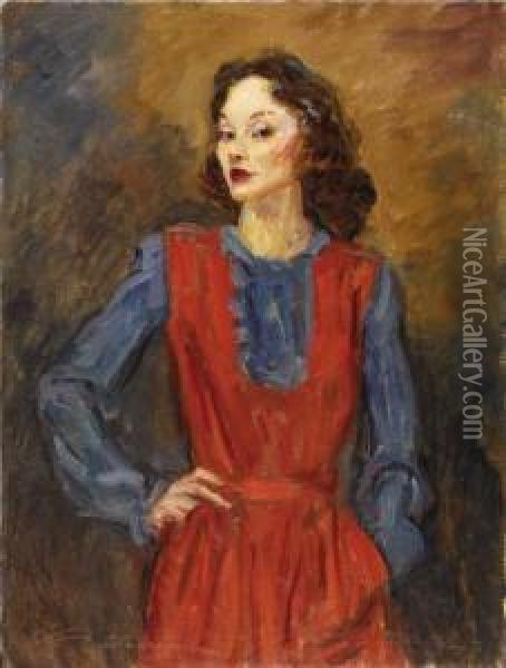 Girl In Red And Blue Oil Painting - Charles Dana Gibson