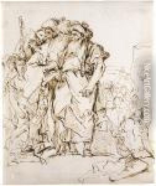 A Group Of Oriental Magicians And Other Figures Oil Painting - Giovanni Battista Tiepolo