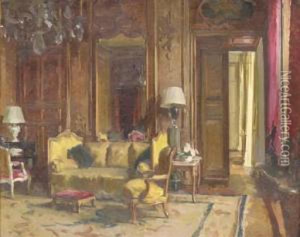 Interieur Au Canape Jaune Oil Painting - Paul Jean Hugues