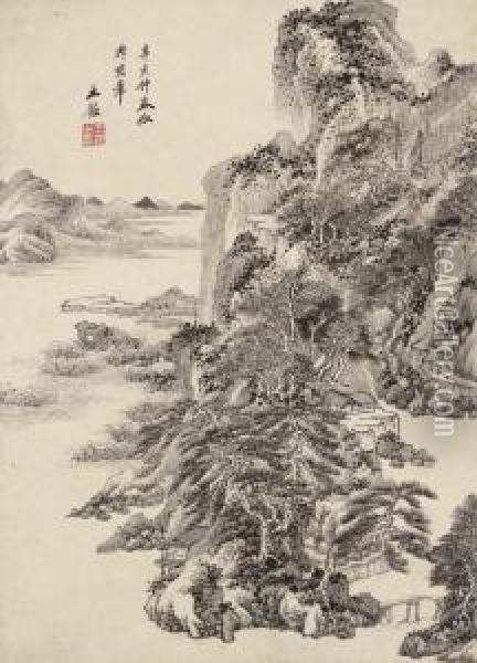Landscape After Wang Meng Oil Painting - Wang Jian