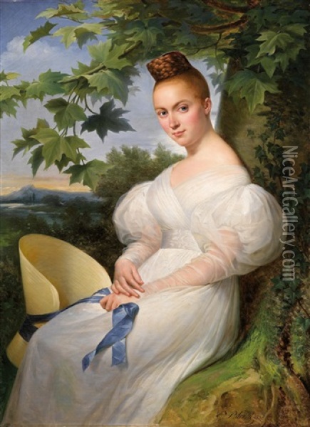 Bildnis Einer Jungen Frau Mit Strohhut Oil Painting - Merry-Joseph Blondel
