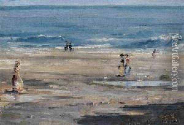 Walking By The Sea. 1876. Scarborough. Oil Painting - Frank Buchser