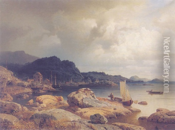 Setting Out In The Fjords Oil Painting - Axel Wilhelm Nordgren