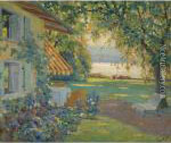 Der Garten Des Malers (the Artist's Garden On Lake Starnberg),villa Mussinan Oil Painting - Edward Alfred Cucuel