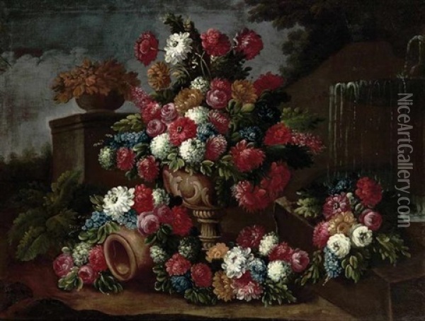 Floral Still Lifes: A Pair Oil Painting - Gasparo Lopez