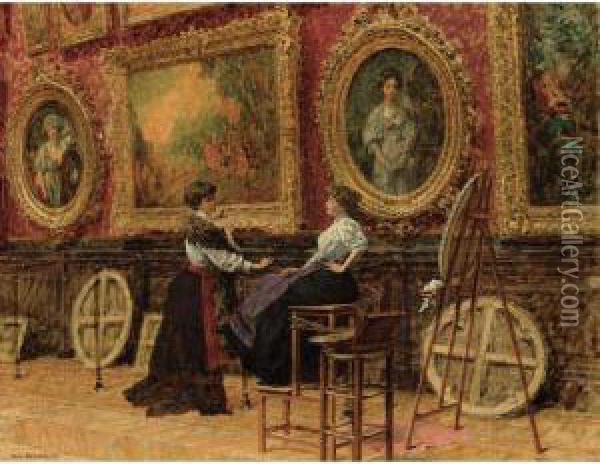Les Copistes, Musee Du Louvre Oil Painting - Louis Beroud