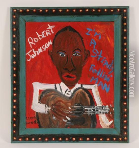 Outsider Portrait Of Guitarist Robert Johnson Oil Painting - James Campbell
