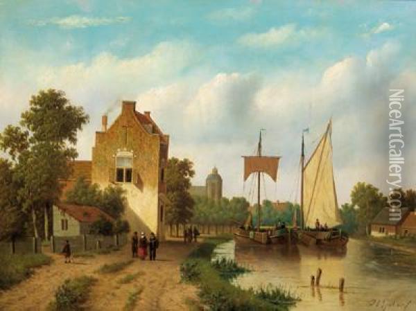 Paesaggio Fluviale Olandese Oil Painting - Jan Jacob Coenraad Spohler