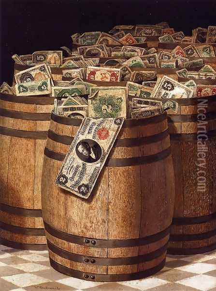 Barrels of Money I Oil Painting - Victor Dubreuil