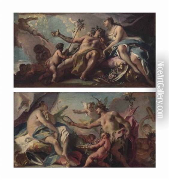 Bacchus And Ariadne - A Pair Of Bozzetti Oil Painting - Carlo Innocenzo Carlone