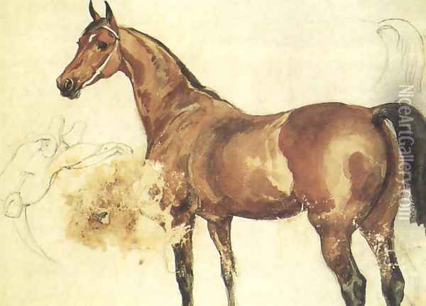 Chestnut Horse Oil Painting - Juliusz Kossak