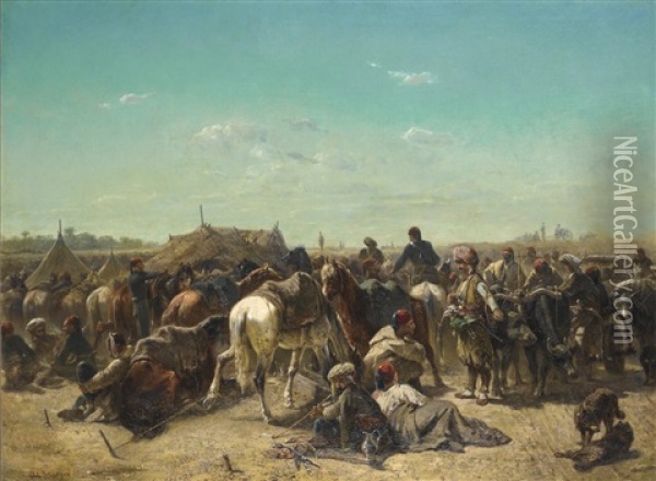 An Ottoman Encampment Oil Painting - Adolf Schreyer