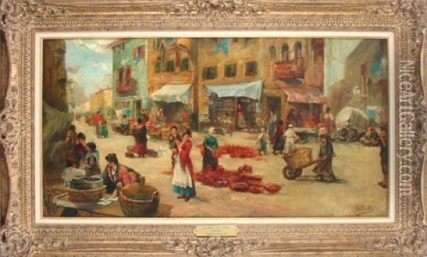 Market Place In Madrid Oil Painting - Gonzalo Bilbao Martinez