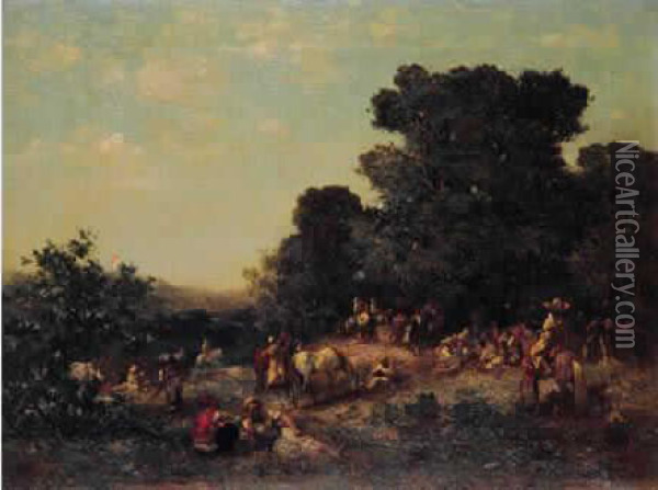 Halte De Cavaliers Au Puit Oil Painting - Georges Washington