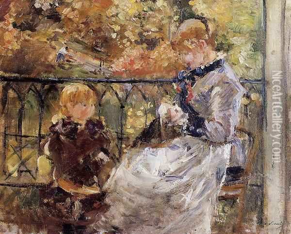 On The Balcony Of Eugene Manets Room At Bougival Oil Painting - Berthe Morisot