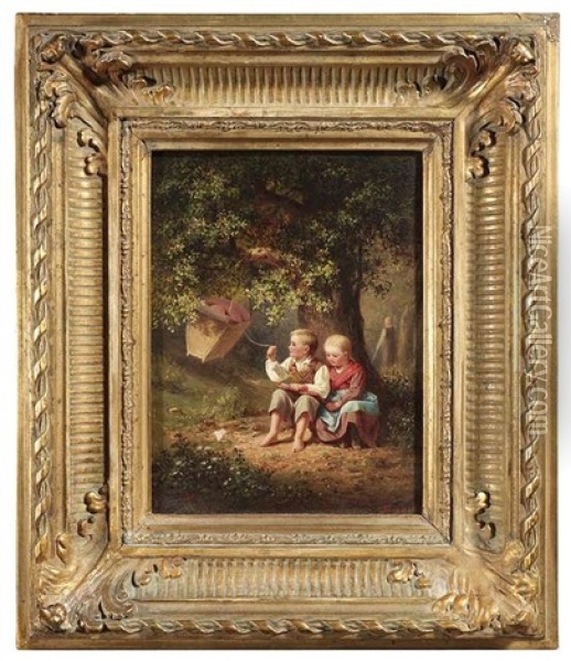 Waldinneres Mit Zwei Kindern Unter Einem Baum Oil Painting - Hermann Bayer