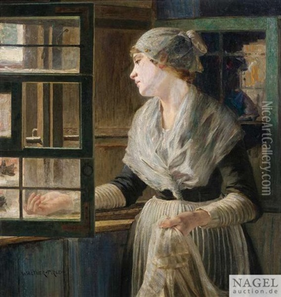 Junge Frau Am Fenster Oil Painting - Walter Firle