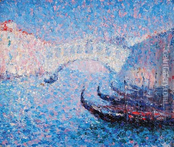 Untitled - Venice Scene With Gondolas Oil Painting - Edward S. Lowe