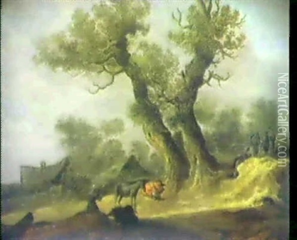 Schlafender Bauer Auf Zwei Knorrigen Eichen Oil Painting - Pieter de Neyn