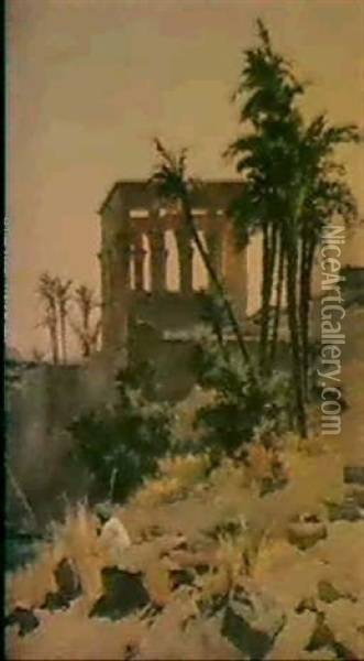 Vue Du Temple De Philae, Et Le Kiosque De Trajan Oil Painting - Charles Edouard du Bois