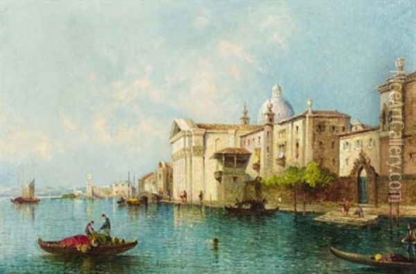 Off The Rialto, Venice And Lord Byron'spalazzo, Venice (a Pair) Oil Painting - William Meadows
