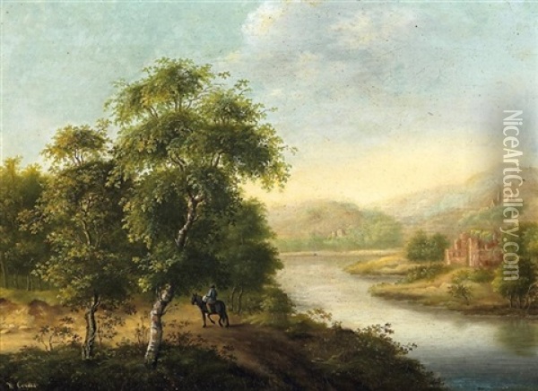 Sommerliche Fluslandschaft Mit Reiter Oil Painting - Johann-Wilhelm Cordes