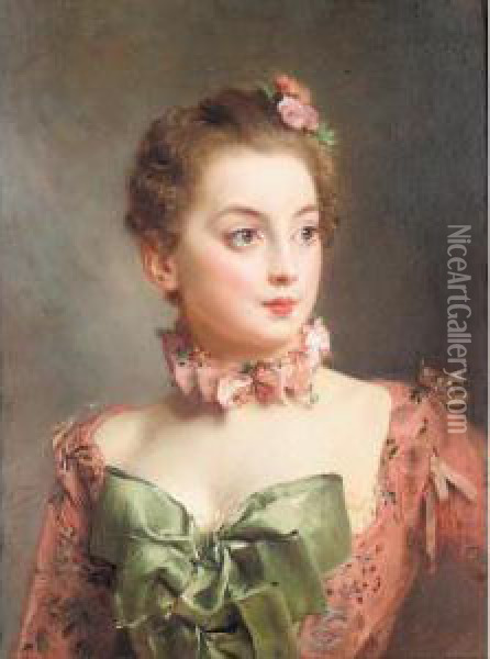 Portrait Of A Lady Oil Painting - Gustave Jean Jacquet