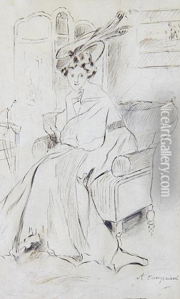 Donna Elegante Seduta In Poltrona Oil Painting - Alceste Campriani