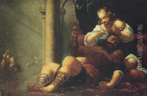 Samson And Delilah Oil Painting - Sebastiano Mazzoni