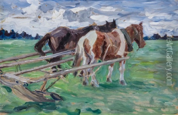 Pferdegespann Auf Weiter Wiese Oil Painting - Nikolai Petrovich Bogdanov-Bel'sky