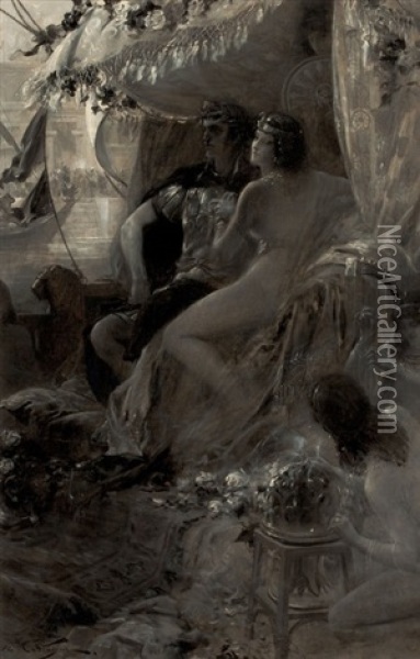 Antony And Cleopatra Oil Painting - Jean Andre Castaigne