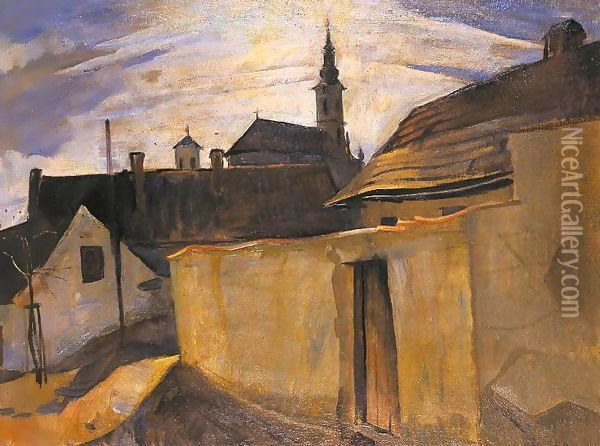 Street in the Outskirts of Szentendre 1934 Oil Painting - Bela Kadar