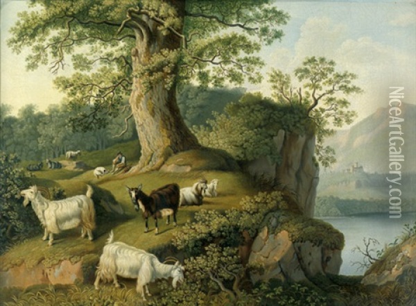 Sudliche Landschaft Mit Weidenden Ziegen Oil Painting - Jacob Philipp Hackert