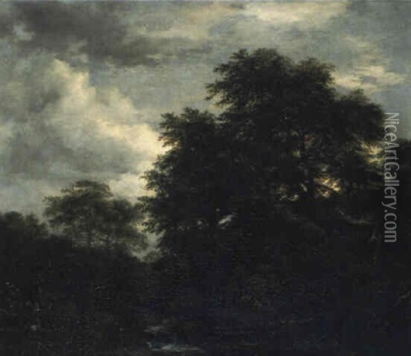 Paysage De Riviere Avec Une Cascade Au Pied D'un Chene Oil Painting - Jacob Van Ruisdael