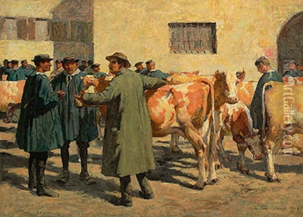 Nordlinger Viehmarkt An Einem Sonnigen Tag Oil Painting - Erich Feyerabend