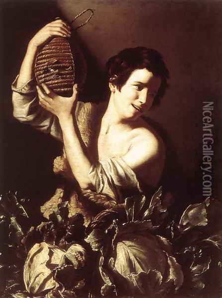 Boy with a Flask and Cabbages c. 1610 Oil Painting - Tommaso Salini (Mao)